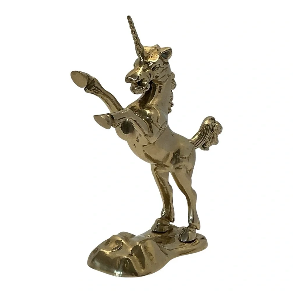 Brass Rearing Unicorn Mythical Figurine Mounted On Brass Cloud MCM 1970s Vintage - Picture 6 of 16